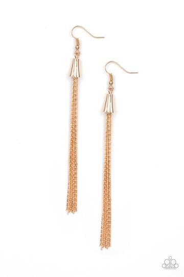 Paparazzi- Shimmery Streamers Gold Earrings