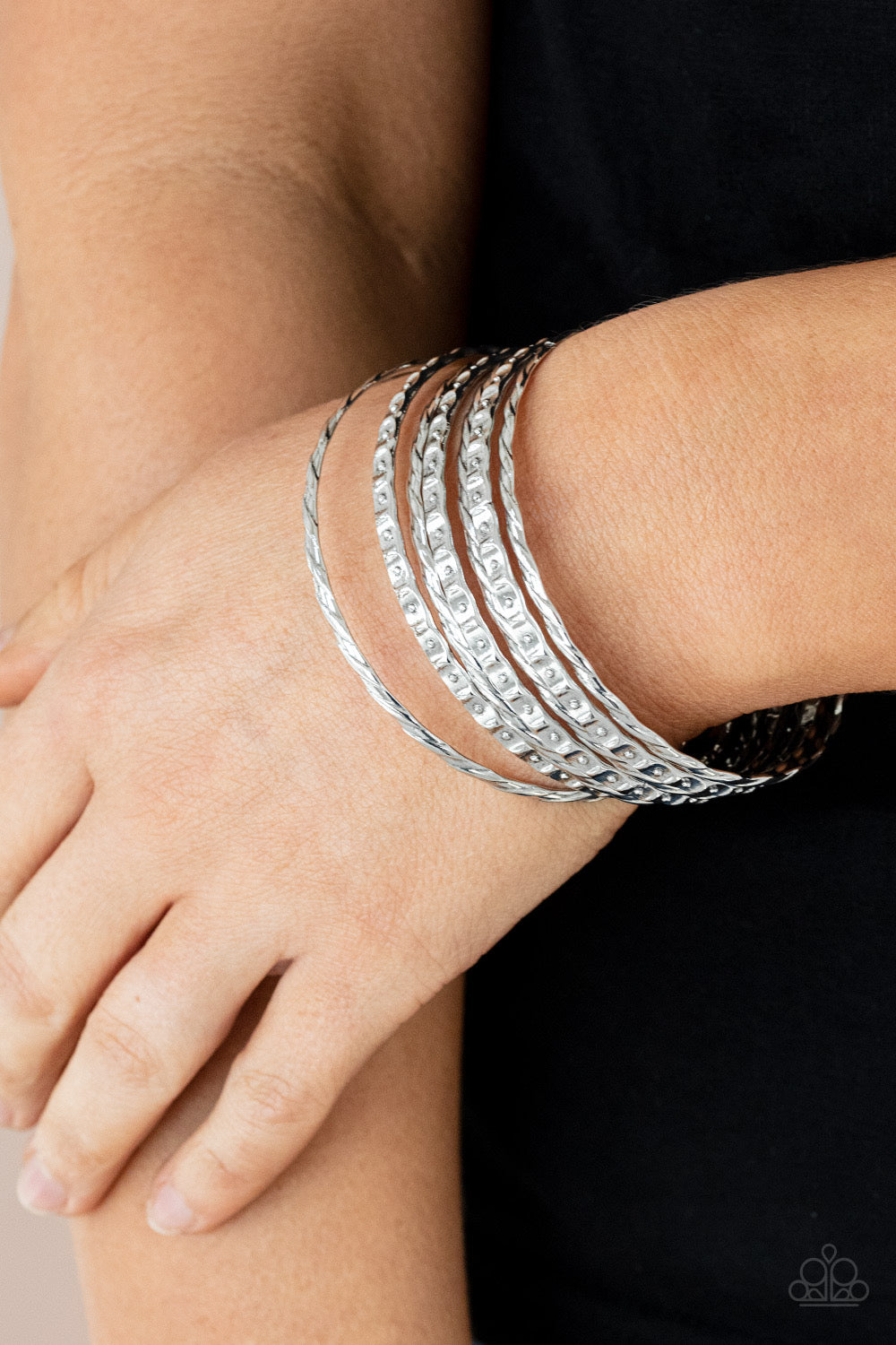 Paparazzi - Back-To-Back Stacks - Silver Bangle Bracelets