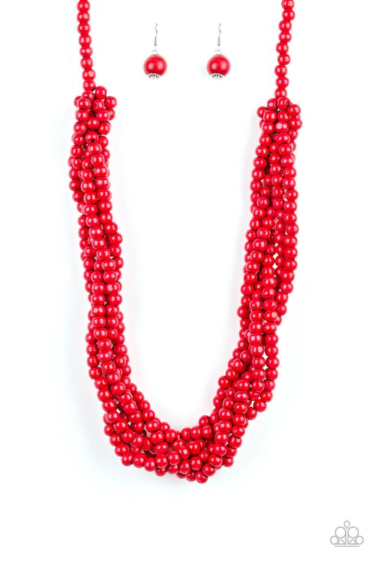 Paparazzi - Tahiti Tropic Red Wooden Necklace