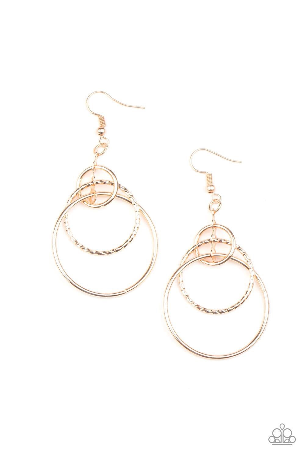 Paparazzi - Three Ring Couture - Rose Gold Earrings