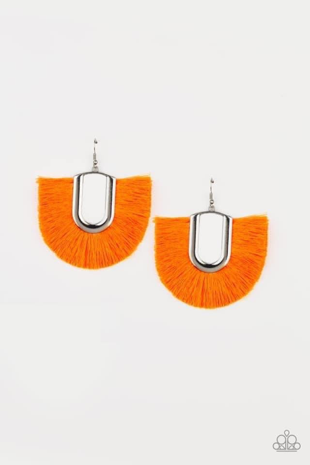 Paparazzi- Tassel Tropicana - Orange Earrings