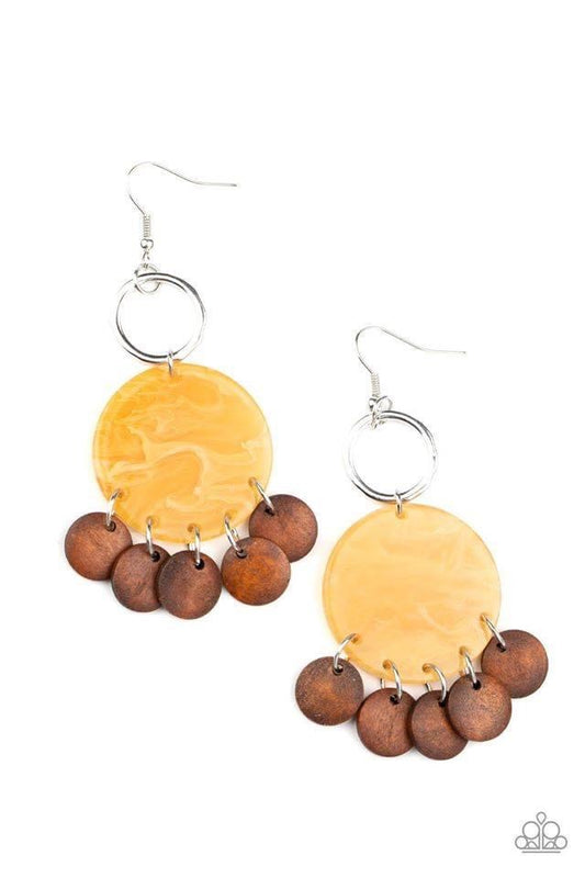 Paparazzi-Beach Waves Yellow Earrings