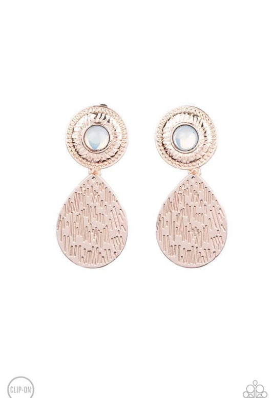 Paparazzi - Emblazoned Edge - Rose Gold Clip-On Earrings