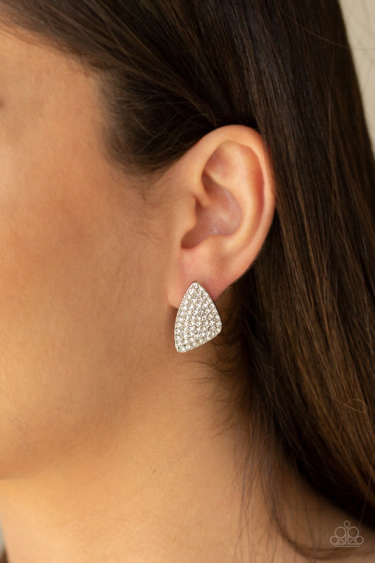 Paparazzi - Supreme Sheen - White Post Earrings