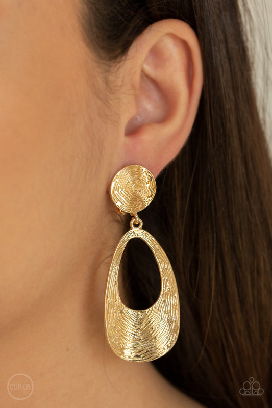 Paparazzi - Printed Perfection - Gold Clip-On Earrings