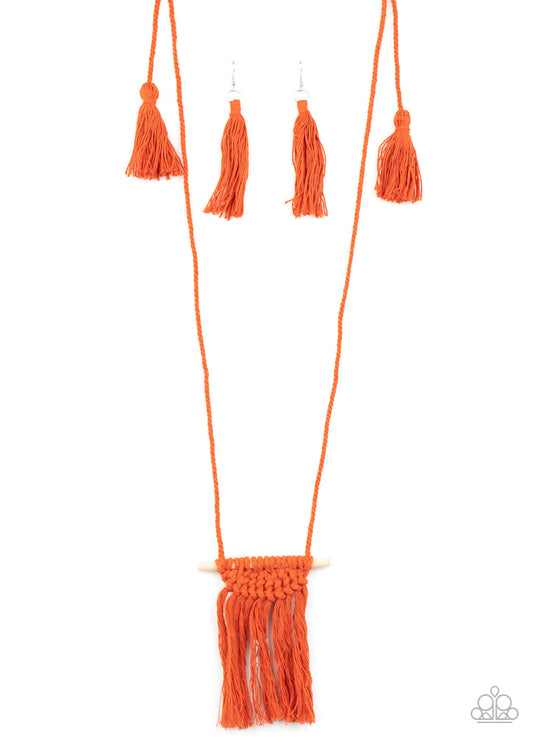 Paparazzi - Between You and MACRAME - Orange Necklace