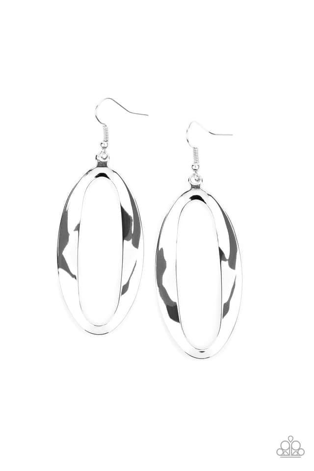 Paparazzi - OVAL My Head - Silver Earrings