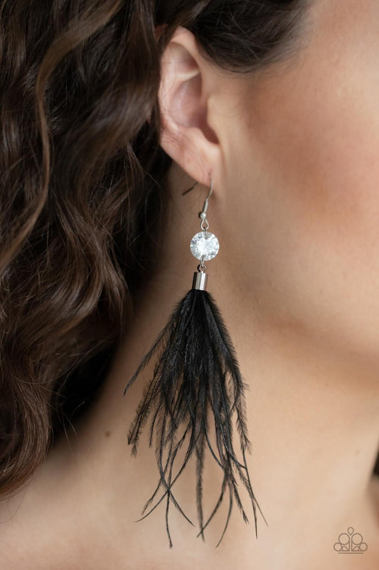 Paparazzi- Feathered Flamboyance Black Earrings