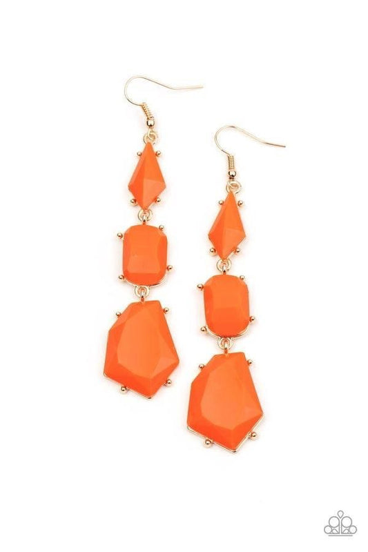 Paparazzi - Geo Getaway - Orange Earrings