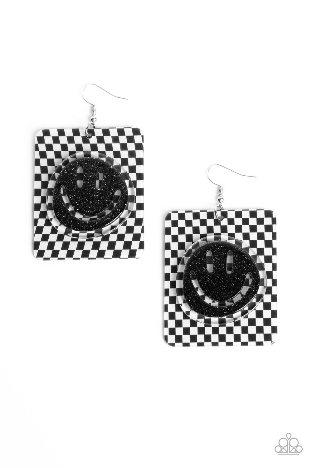 Paparazzi - Cheeky Checkerboard - Black Earrings