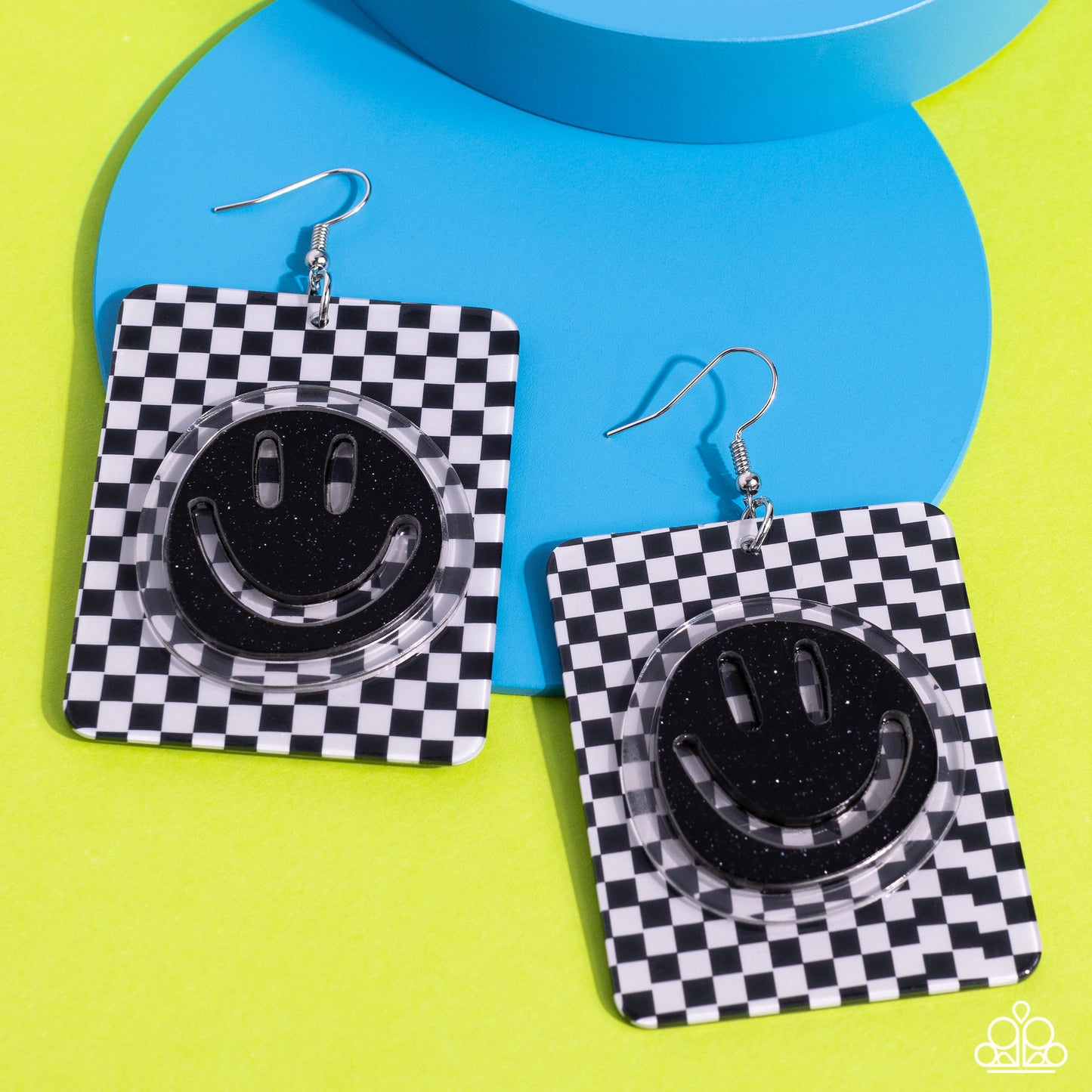 Paparazzi - Cheeky Checkerboard - Black Earrings