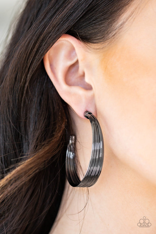 Paparazzi - Live Wire - Black Hoop Earrings