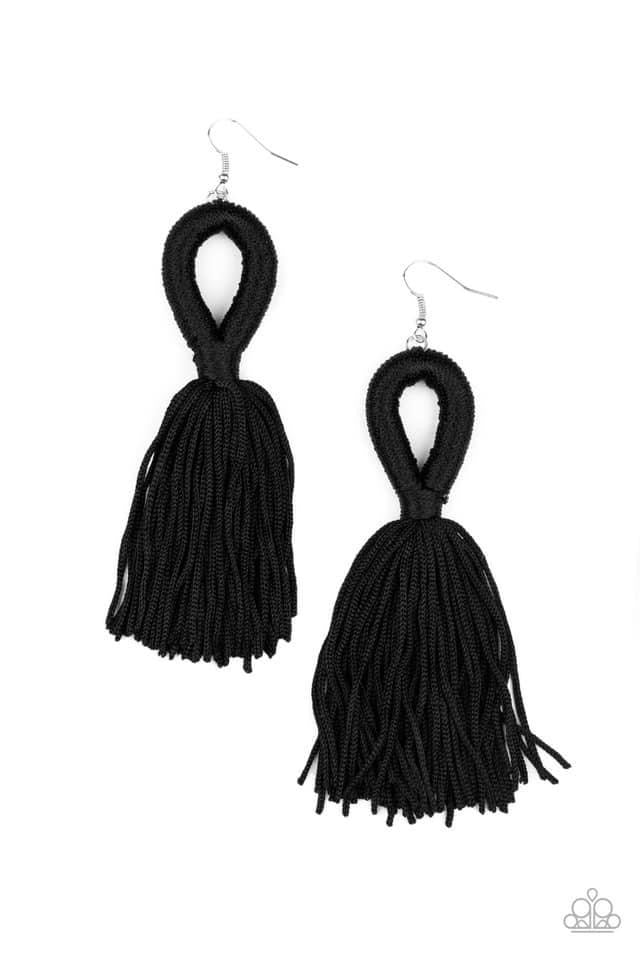 Paparazzi - Tassels and Tiaras Black Earrings