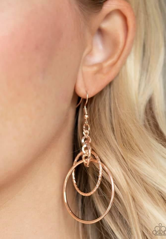 Paparazzi - Three Ring Couture - Rose Gold Earrings