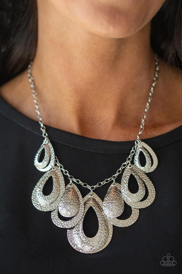 Paparazzi- Teardrop Tempest Silver Necklace