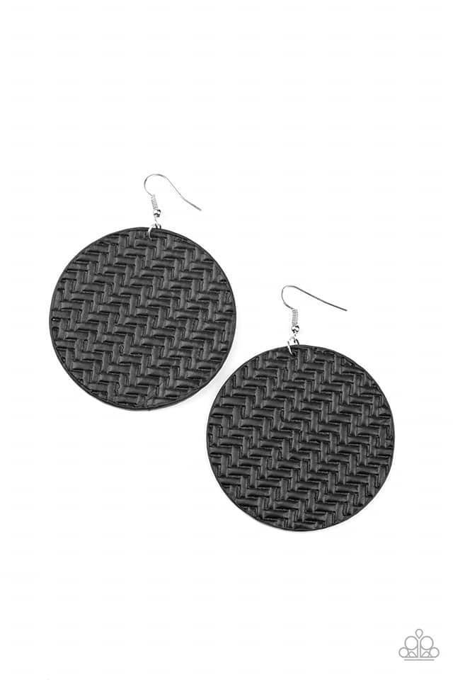 Paparazzi - Plaited Plains Black Leather Earrings