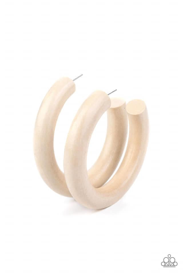 Paparazzi - I WOOD Walk 500 Miles White Hoop Earrings