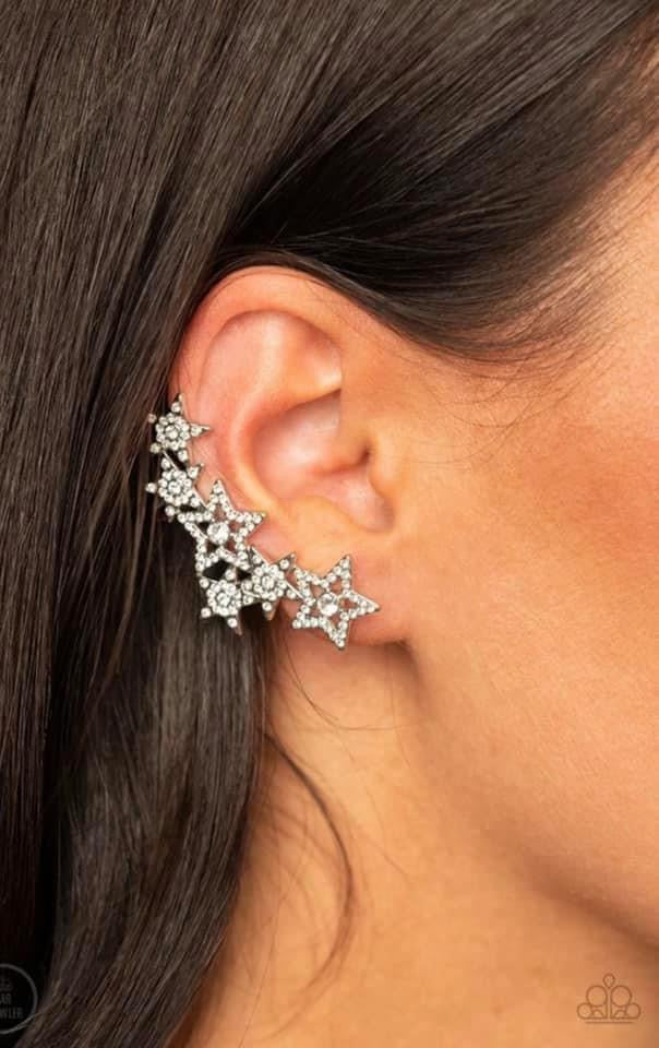 Paparazzi - Star-Spangled Shimmer - White Earrings.