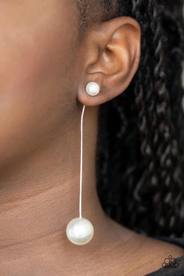 Paparazzi - Extended Elegance - White Earrings