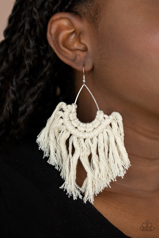 Paparazzi - Wanna Piece Of MACRAME? - White Earrings