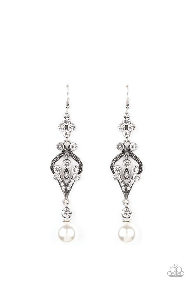 Paparazzi- Elegantly Extravagant White Earrings