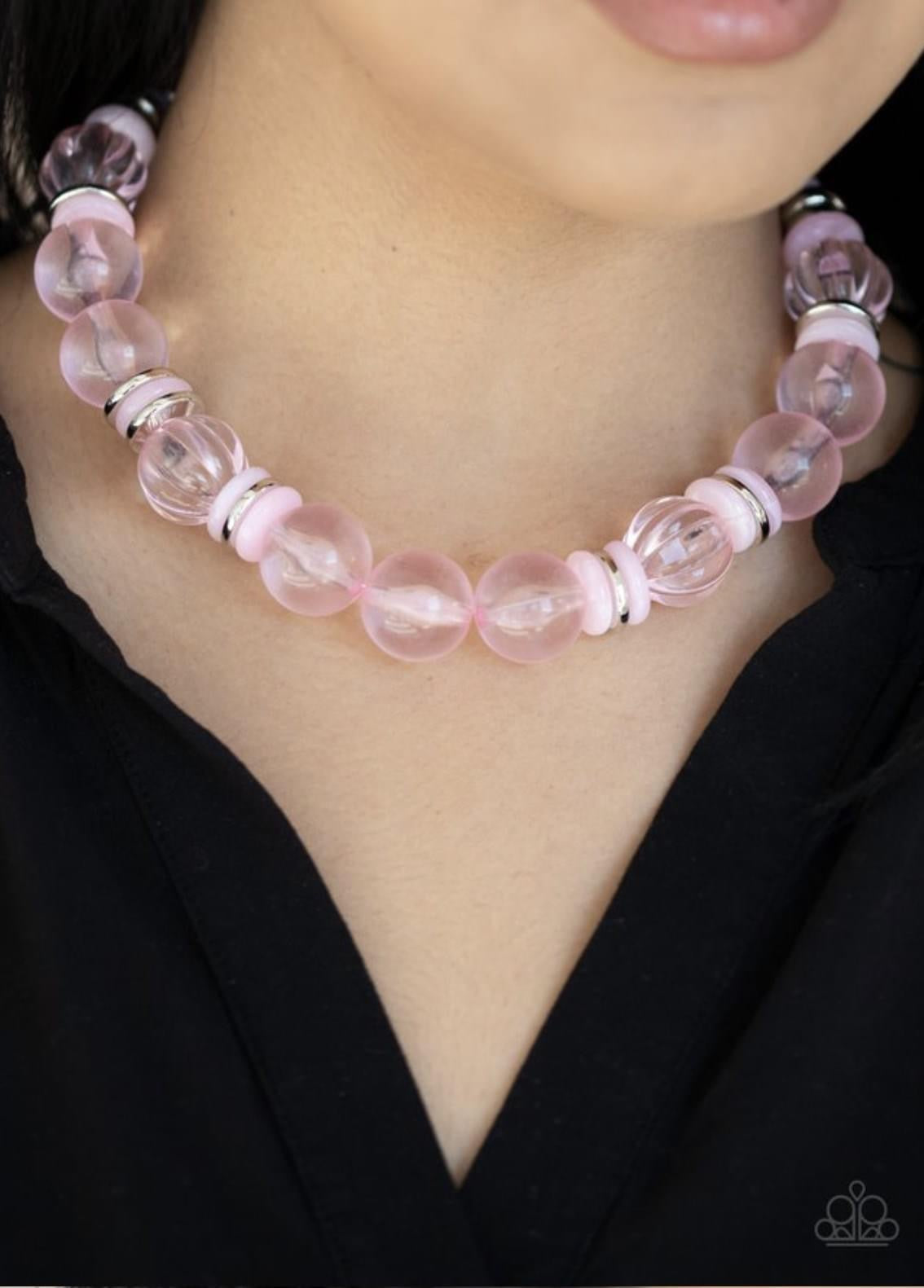 Paparazzi - Fragile Florals - Pink Earrings and Bubbly Beauty Pink Necklace