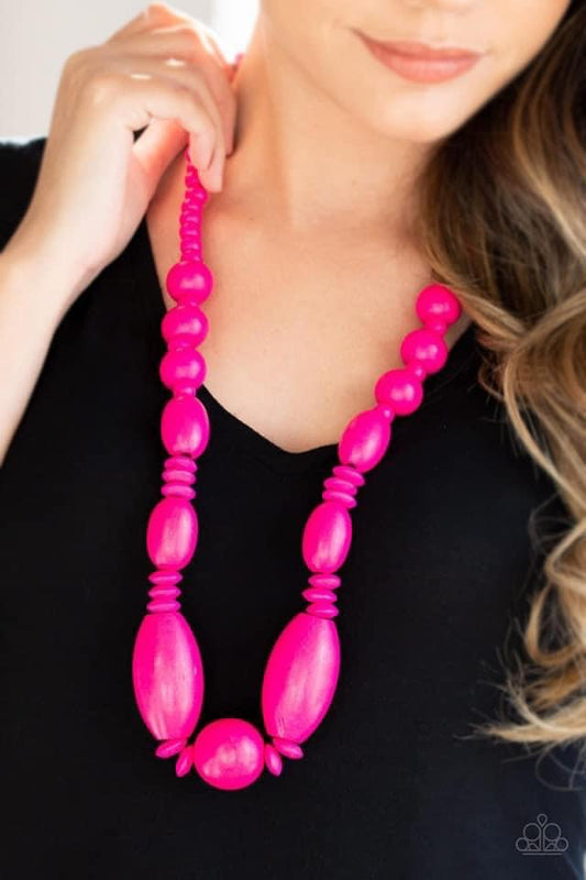 Paparazzi - Summer Breezin - Pink Wooden Necklace