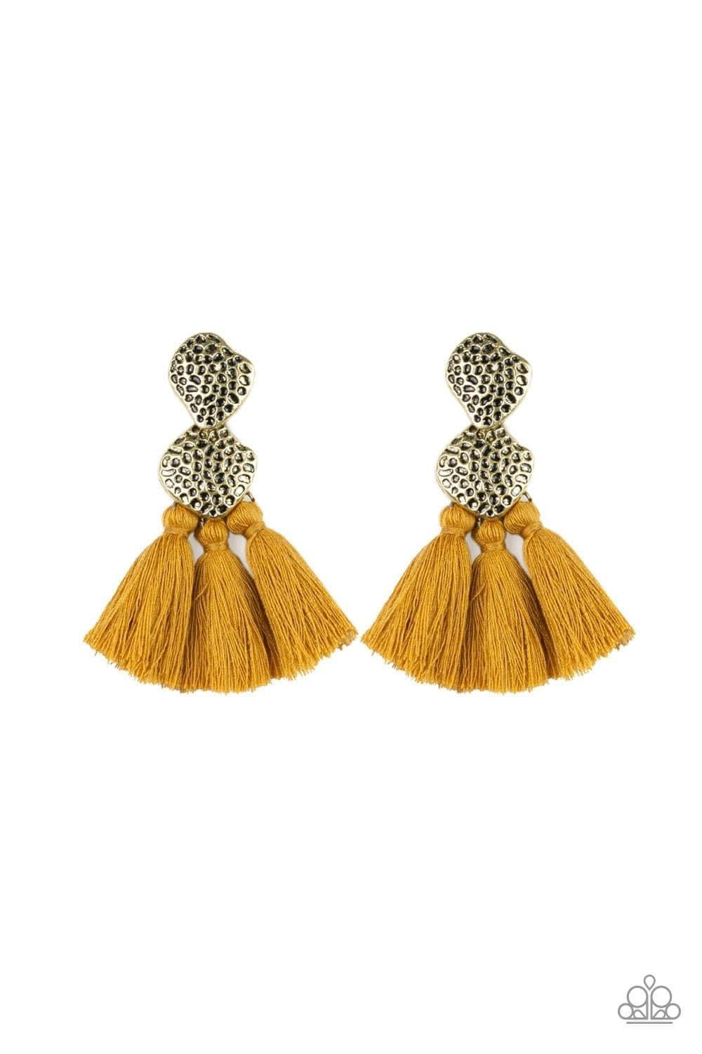 Paparazzi - Tenacious Tassel - Yellow Post Earrings