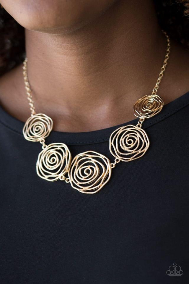 Paparazzi - Rosy Rosette - Gold Necklace